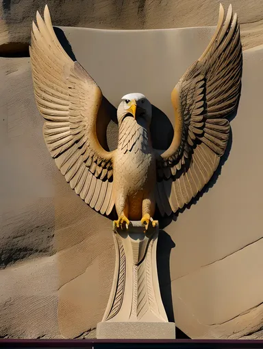 Dramatic Eagle Stone Carving Perched on Rocky Cliff
