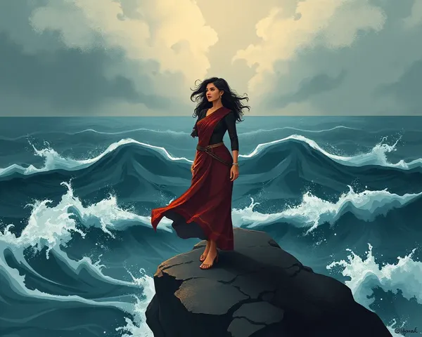 Dramatic Illustration of Bhavi Amadar on Windswept Cliff