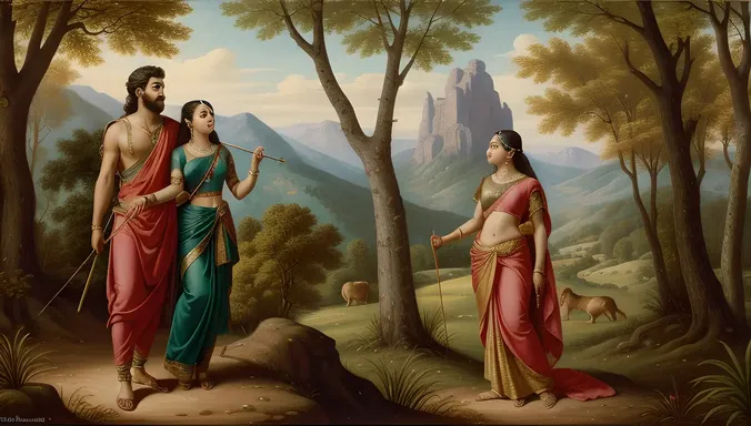 Dramatic Kamdev Rati Whimsical Forest Romantic Depiction