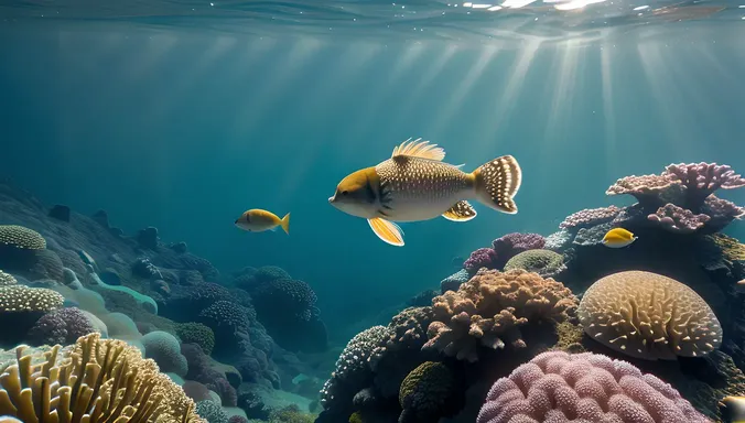 Dramatic Kelp Forest Scene with Puffer Fish Swimming