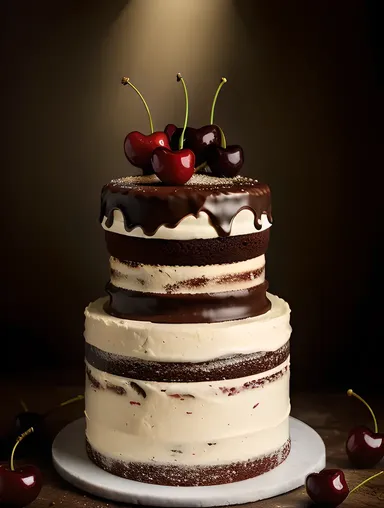 Dramatic Lighting on Black Forest Cake with Chocolate Ganache