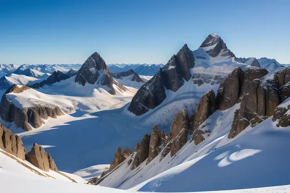 Dramatic Mountain Landscape with Rugged Peaks and Snow-Capped Summits