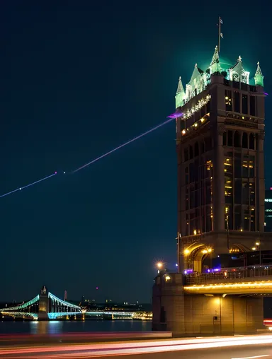 Dramatic Nighttime London Bridge with Twinkling Lights