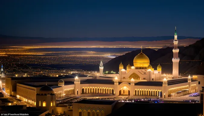 Dramatic Nighttime Masjid Nabawi Illuminated Lights