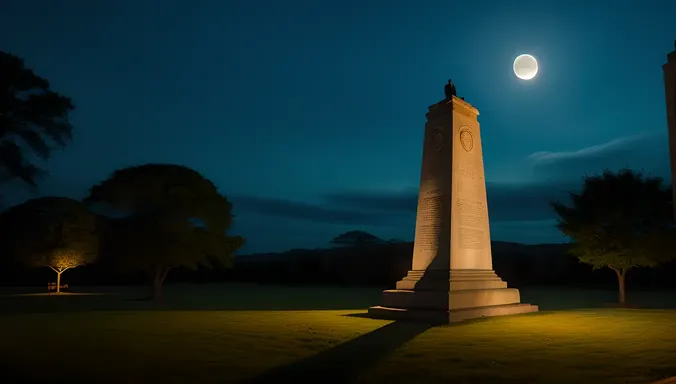 Dramatic Nighttime Scene with Towering Stone Monument Hero