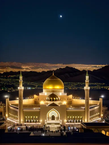 Dramatic Nighttime View of Masjid Nabawi's Green Dome