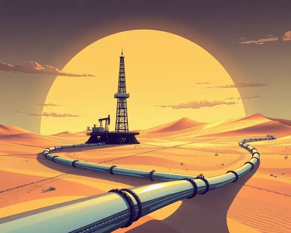 Dramatic Oil Rig in Desert with Pipeline