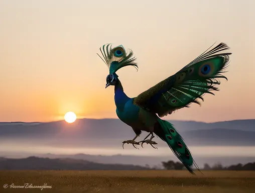 Dramatic Paper Peacock in Mid-Flight with Sunset Orange Glow