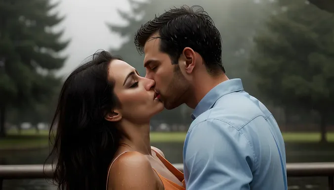 Dramatic Rainy Kiss in Moody Photo Editor's Hands