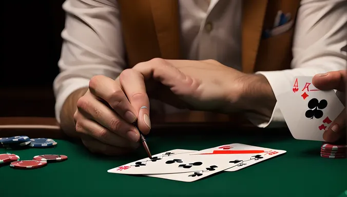 Dramatic Rummy Player with Poker Face and High Card