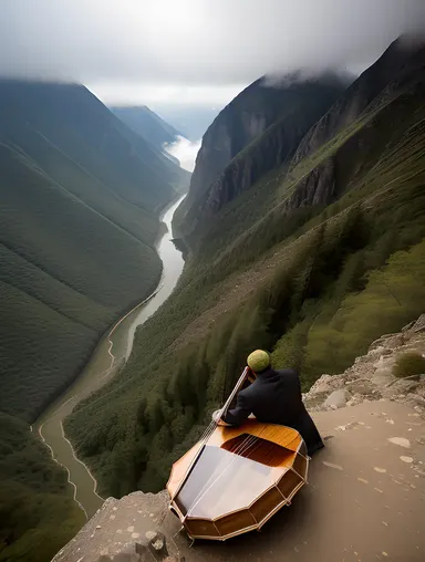 Dramatic Santoor Performance on Misty Mountain Peak