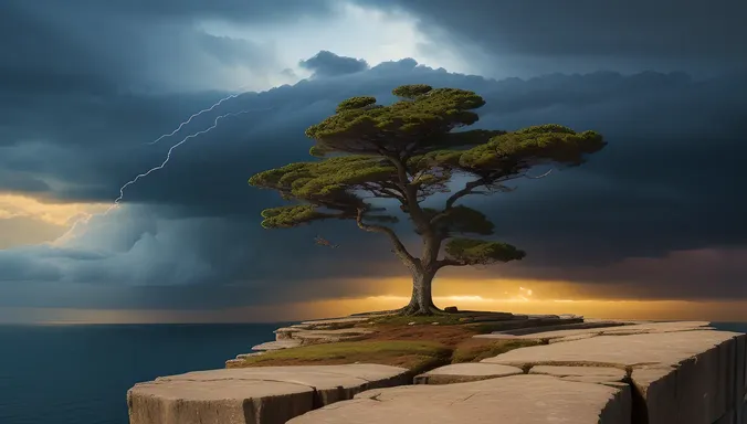 Dramatic Sapera Tree on Rocky Cliffside