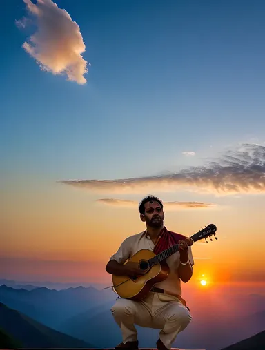 Dramatic Sarangi Performance on Mountaintop Sunset