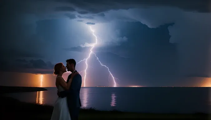 Dramatic Stormy Night Hug with Lightning and Rain