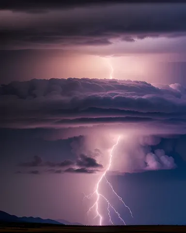 Dramatic Stormy Sky Above Mountain Range with Lightning