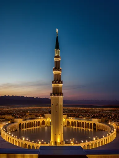 Dramatic Sunset View of Masjid Nabawi's Green Dome