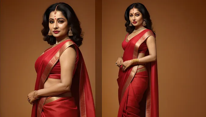 Dramatic Vyjayanthimala with Red Sari Cape