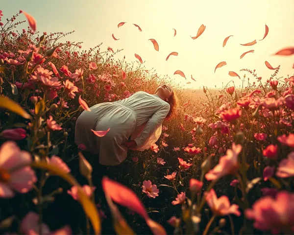 Dreamlike Scene of Floating through Flowers with Zzz's of Blooming