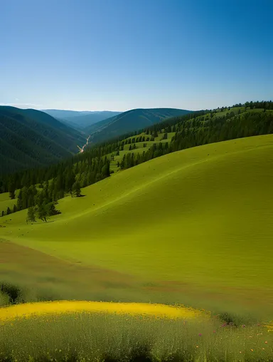 Dreamlike Tessellated Landscape of Rolling Hills