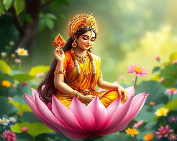 Dreamy Bharat Mata with Lotus Flower Illustration