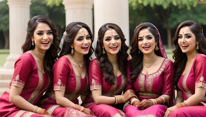 Dulhan and Bridesmaids Laugh and Have Fun Together.