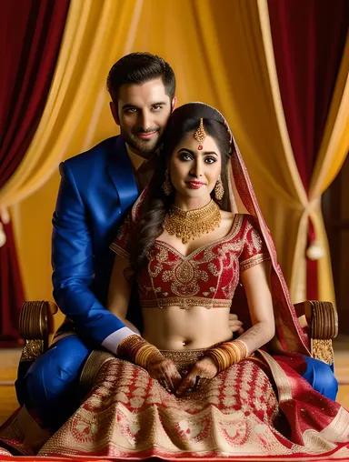 Dulhan and Groom on Ornate Throne with Beaded Canopy
