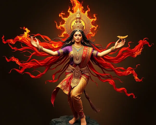 Dynamic Bhadrakali with Flowing Hair of Fire
