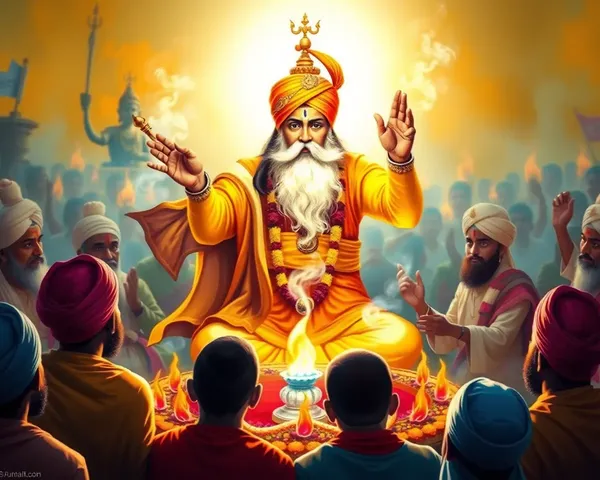 Dynamic Depiction of Guru Nanak Dev Ji Performing Ceremony PNG Image