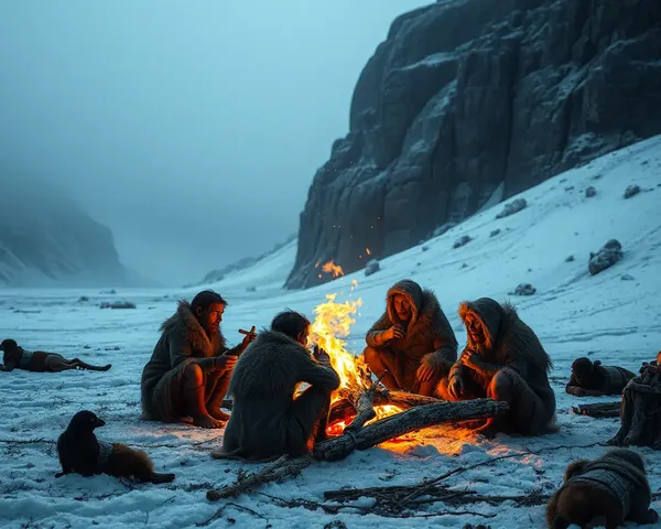 Early Humans Huddled Around Fire in Cold