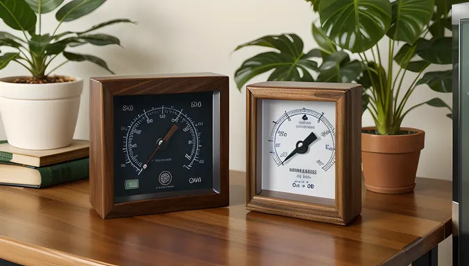 Easy-to-Read Hygrometer Display on Rustic Wooden Table