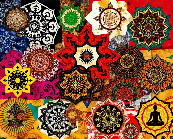 Eclectic Shanku Chakra Collage with Various Textures and Styles
