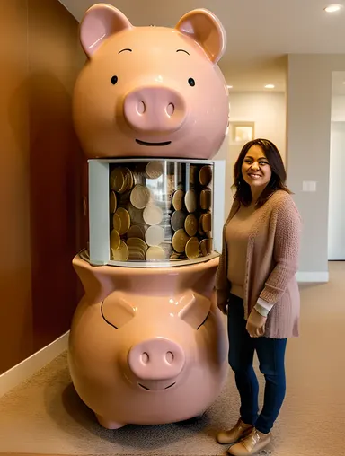 Economic Stability and Financial Security Symbolized by Giant Piggy Bank