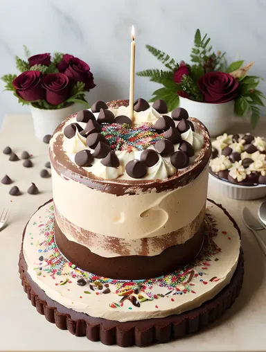 Edible Decorations Surround Black Forest Cake Flat Lay