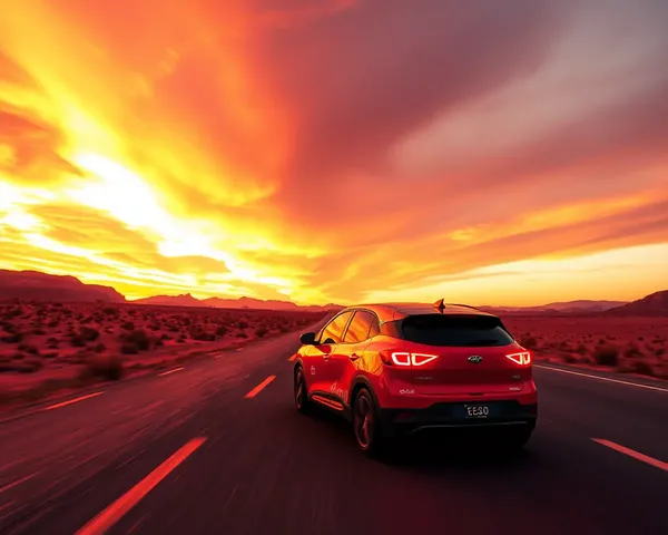 Eeco Car Driving on Desert Highway at Sunset PNG