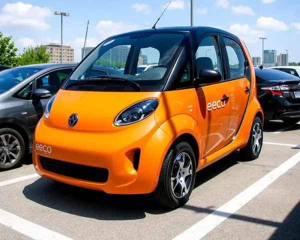 Eeco Car in Parking Lot with Cityscape Background PNG