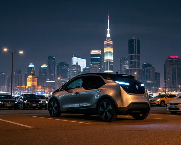 Eeco Parked in City Night with Shiny Surface Reflection