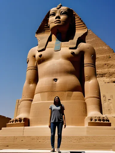 Egyptian Girl Awe-Inspired by Ancient Statue