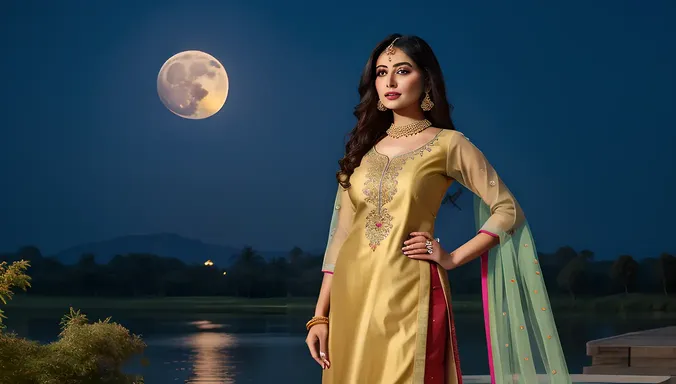 Elegant Dulhan in Soft Blue and Gold Salwar Kameez in High Definition PNG.