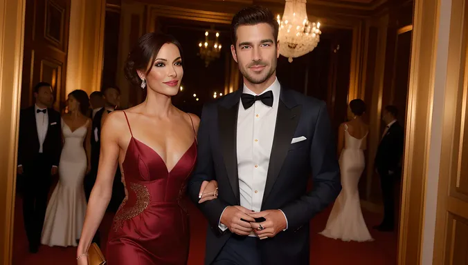 Elegant Housewife in Long Evening Gown at Gala