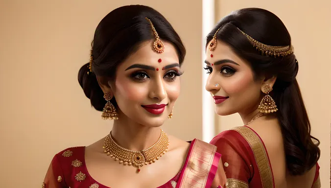 Elegant Portrait of Dulhan in Saree and Makeup.