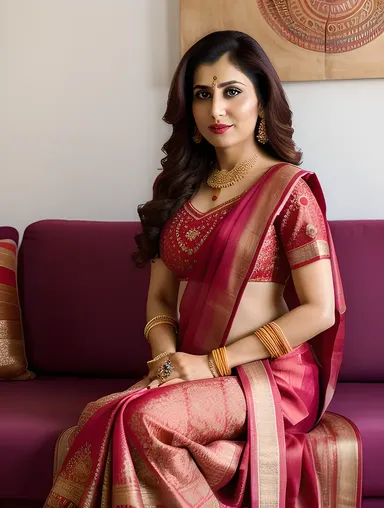 Elegant Real Bhabhi in Modern Living Room with Vibrant Colors