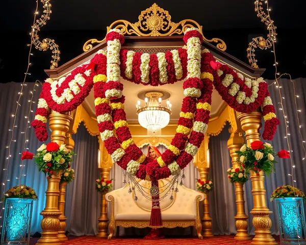 Elegantly Draped Shradhanjali Flower Garland on Wedding Mandap PNG