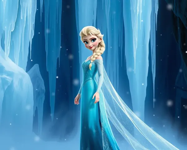 Elsa Frozen PNG in Front of Frozen Waterfall with Snowflakes