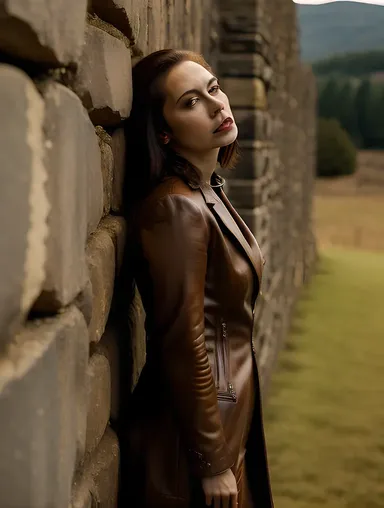 Enigmatic Female Vampire by Ancient Stone Wall