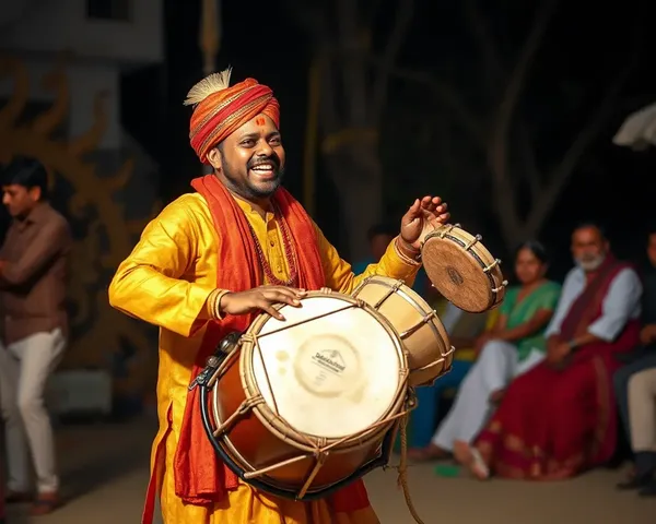 Enthusiastic Nashik Dhol Player in Traditional Attire