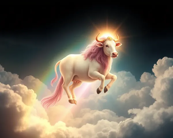 Ethereal Kamadhenu Floating in Mid-Air with Rainbow Aura.