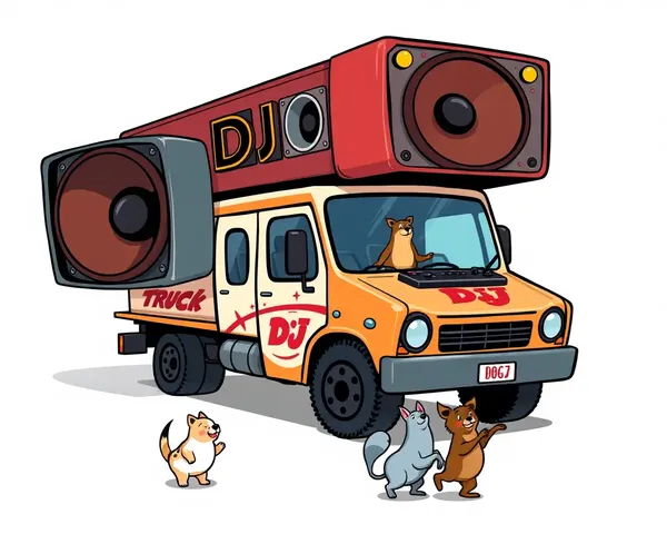 Exaggerated DJ Truck with Dancing Animals and Speaker