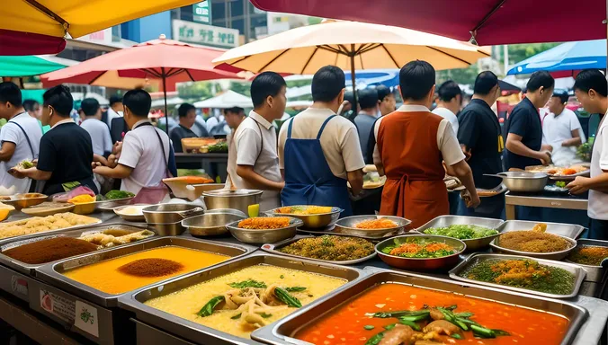 Exotic Street Food Market in Kuala Lumpur with Spices