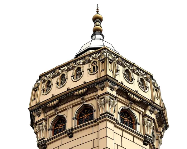 Exterior Masjid Minar Illustration with Intricate Stone Carvings