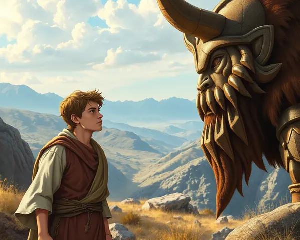 Faithful David Approaches Giant Goliath in Valley of Elah